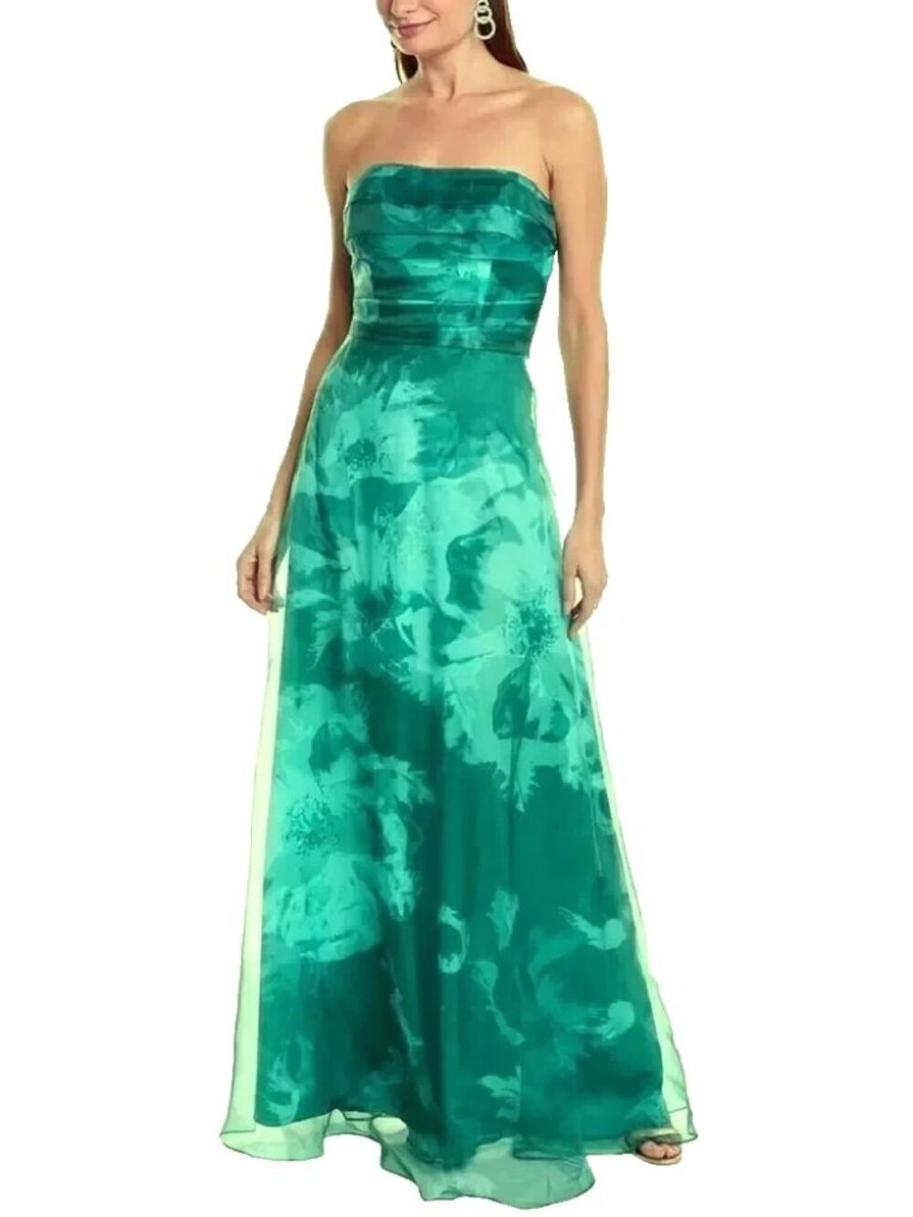 Rene Ruiz Collection Strapless Teal Floral Strapless Organza Gown